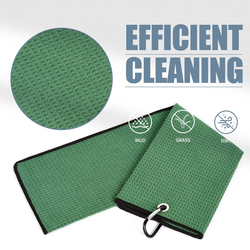 Mile High Life Tri-fold Golf Towel | Premium Microfiber Fabric | Waffle Pattern | with Heavy Duty Carabiner Clip | Golf Towel for Men and Women (GreenGolf Towel) - Image 3